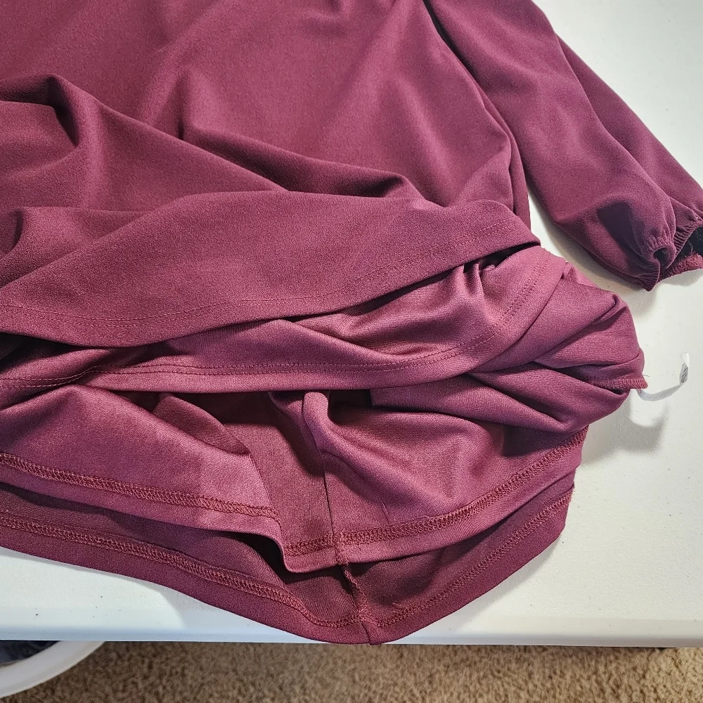 PinkBlush Women Size XL Ruffle Cold-Shoulder Shift Dress Long Sleeve Burgundy